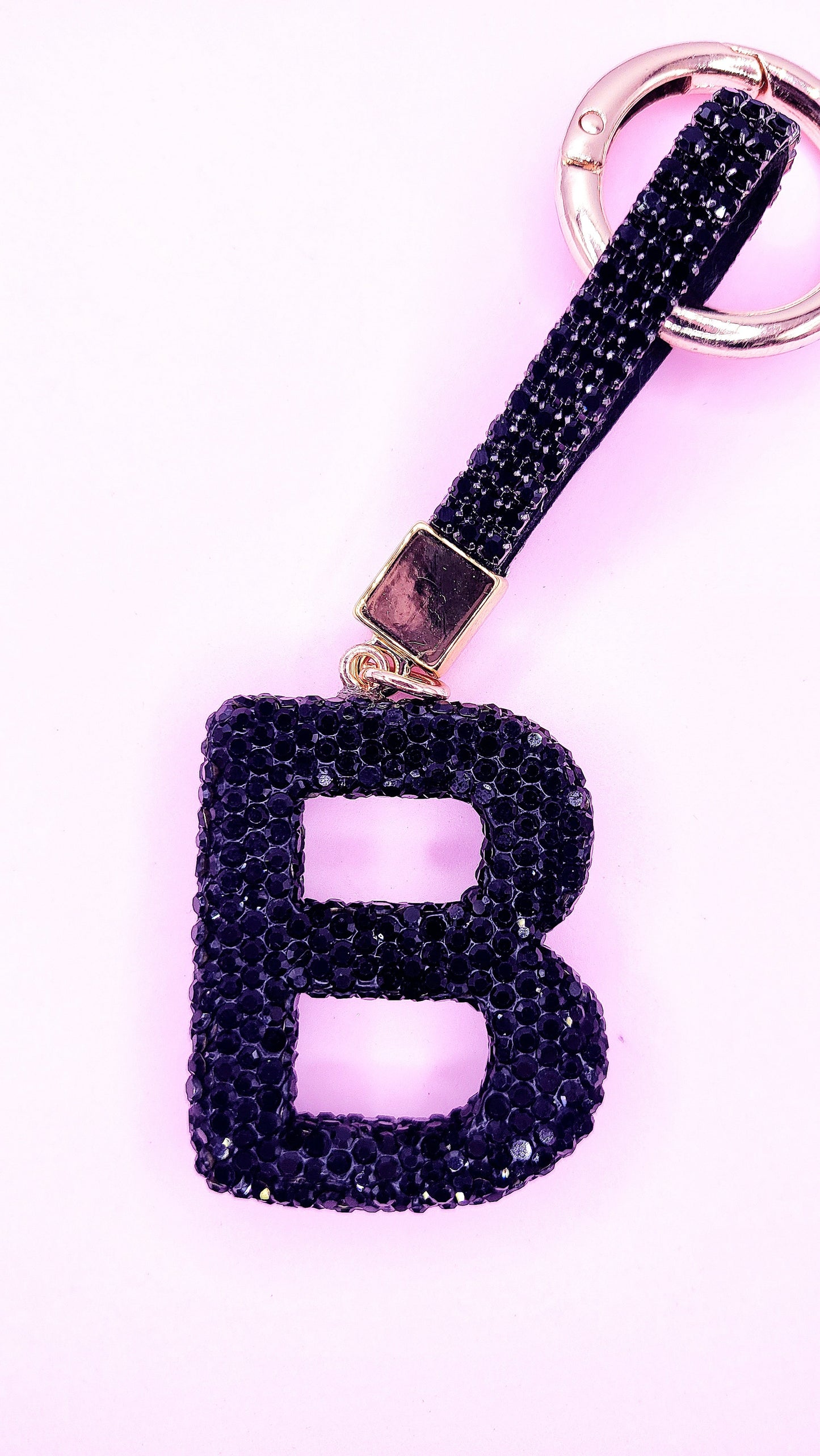 Initial Letter Black Crystal Glam Key Ring