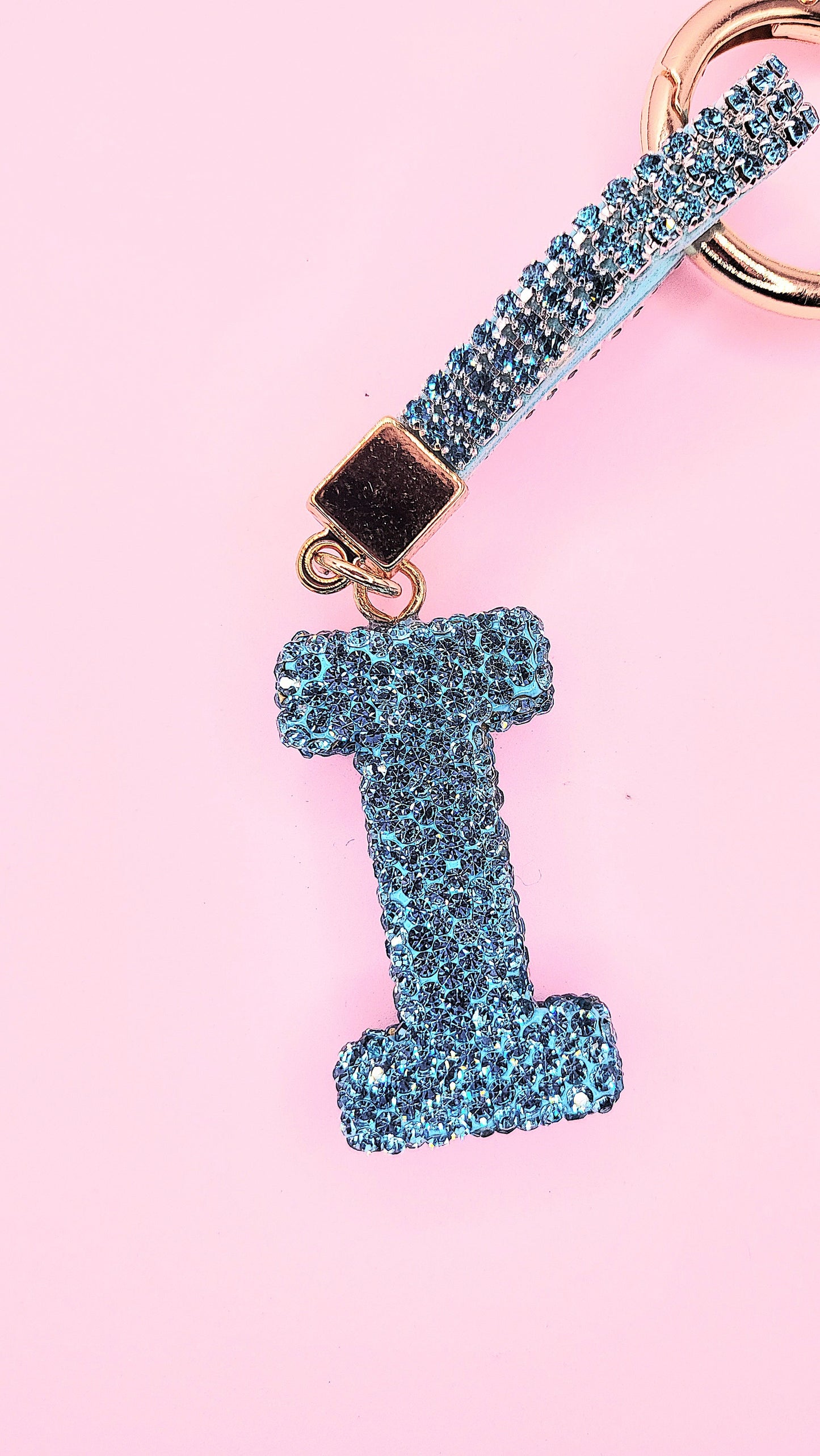 Initial Letter Blue Crystal Glam Key Ring