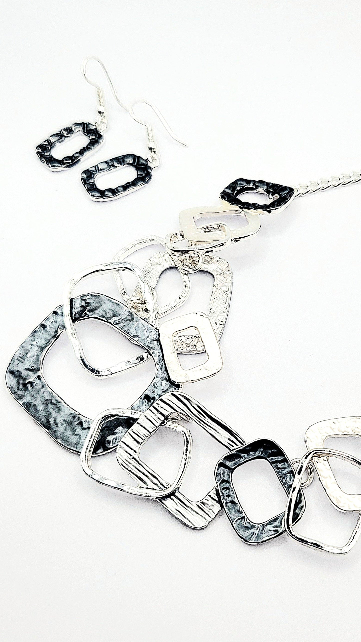 Abstract Square Necklace & Earrings Set