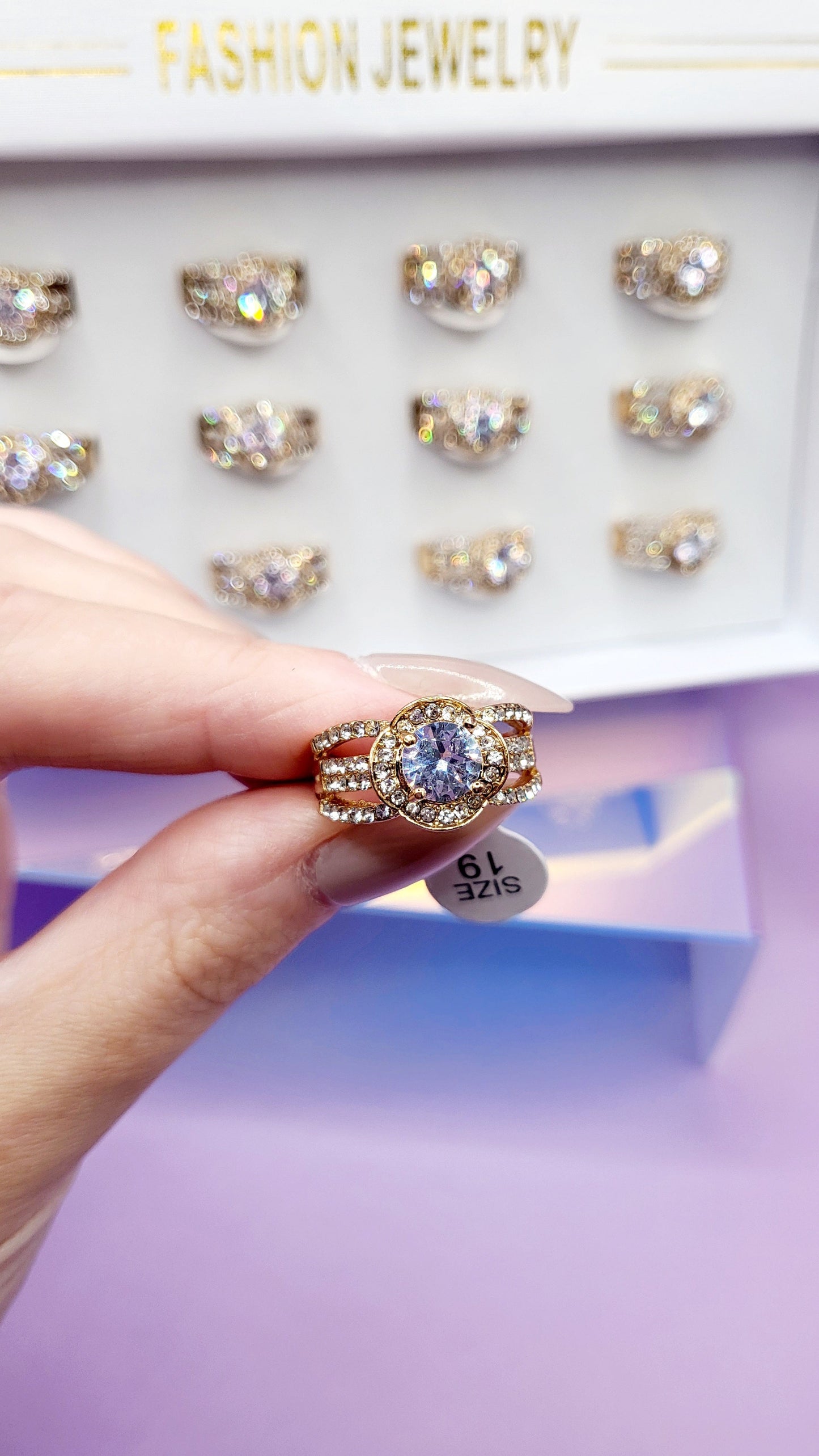 Twisted Band Crystal Gold Ring Box set of 12