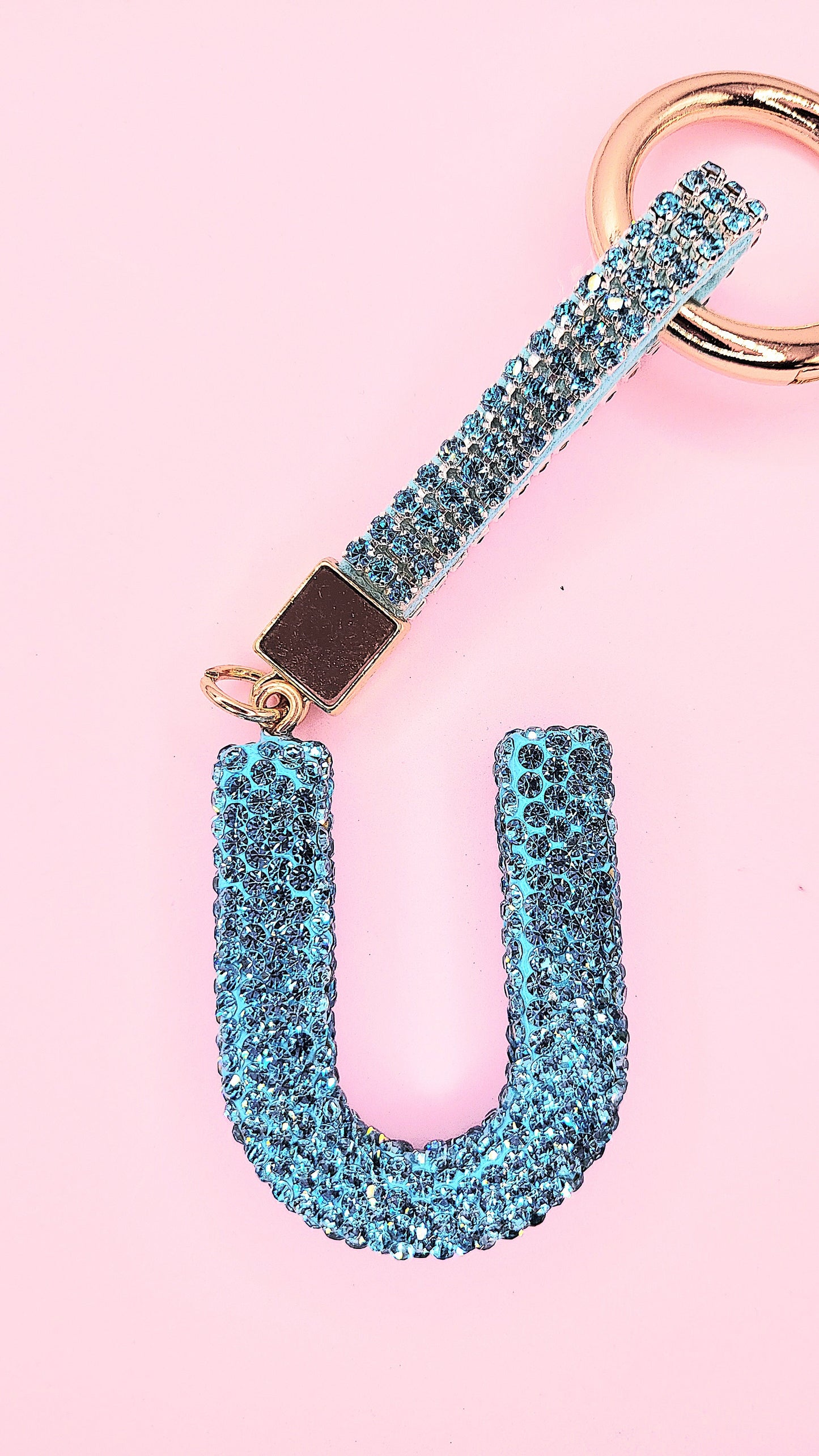 Initial Letter Blue Crystal Glam Key Ring
