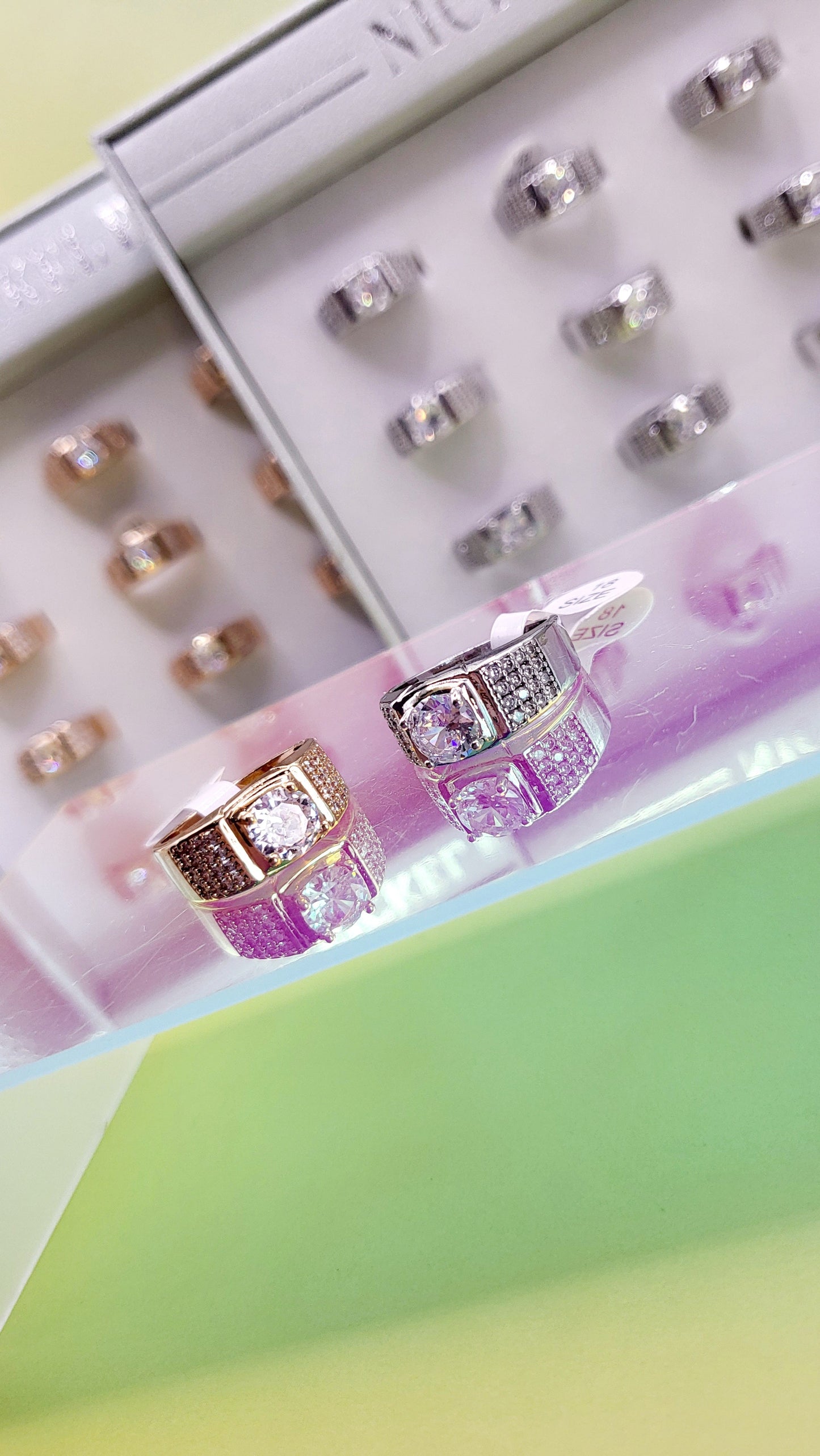 Men's Iced Out Crystal Box Set of 12 Rings