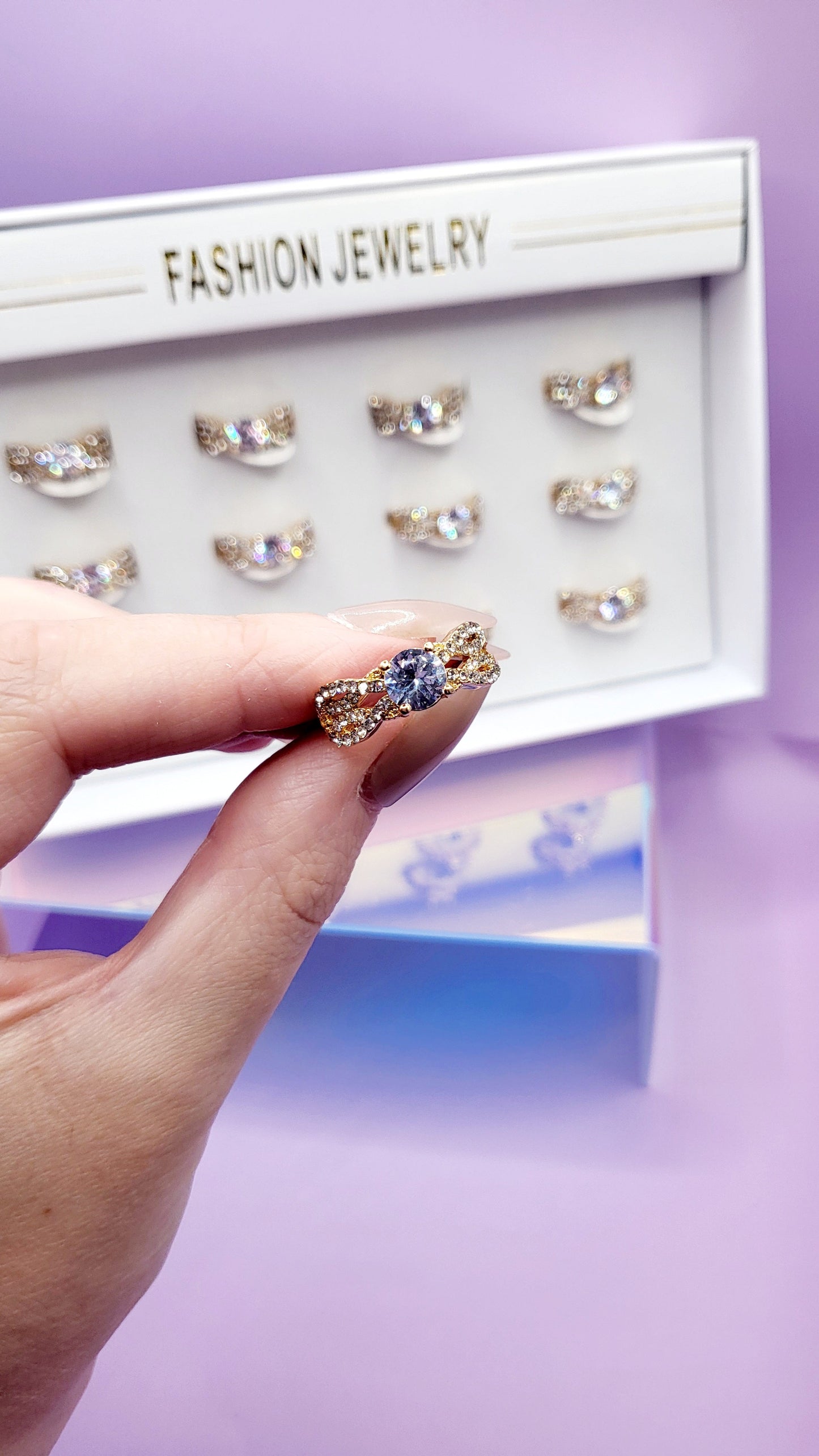 Angel Crystal Ring Gold Box set of 12