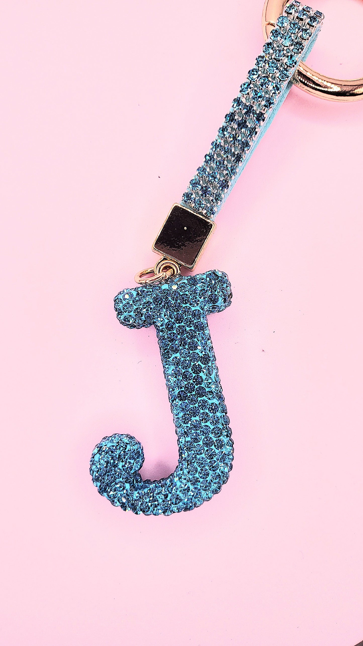 Initial Letter Blue Crystal Glam Key Ring