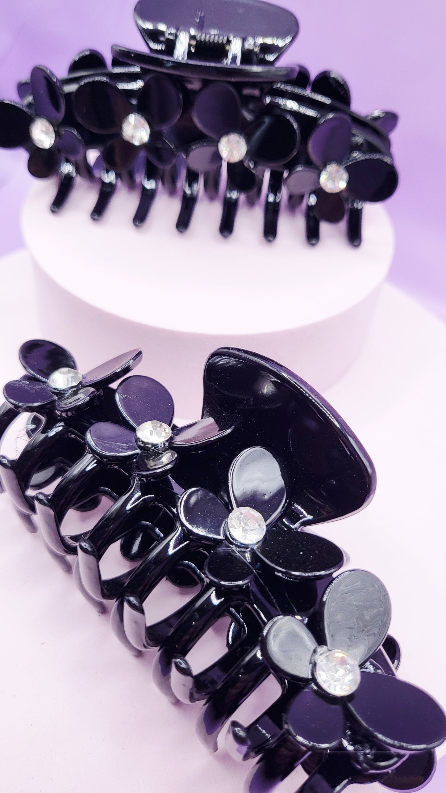 Crystal Black Flower Hair Clamp Pack of 12