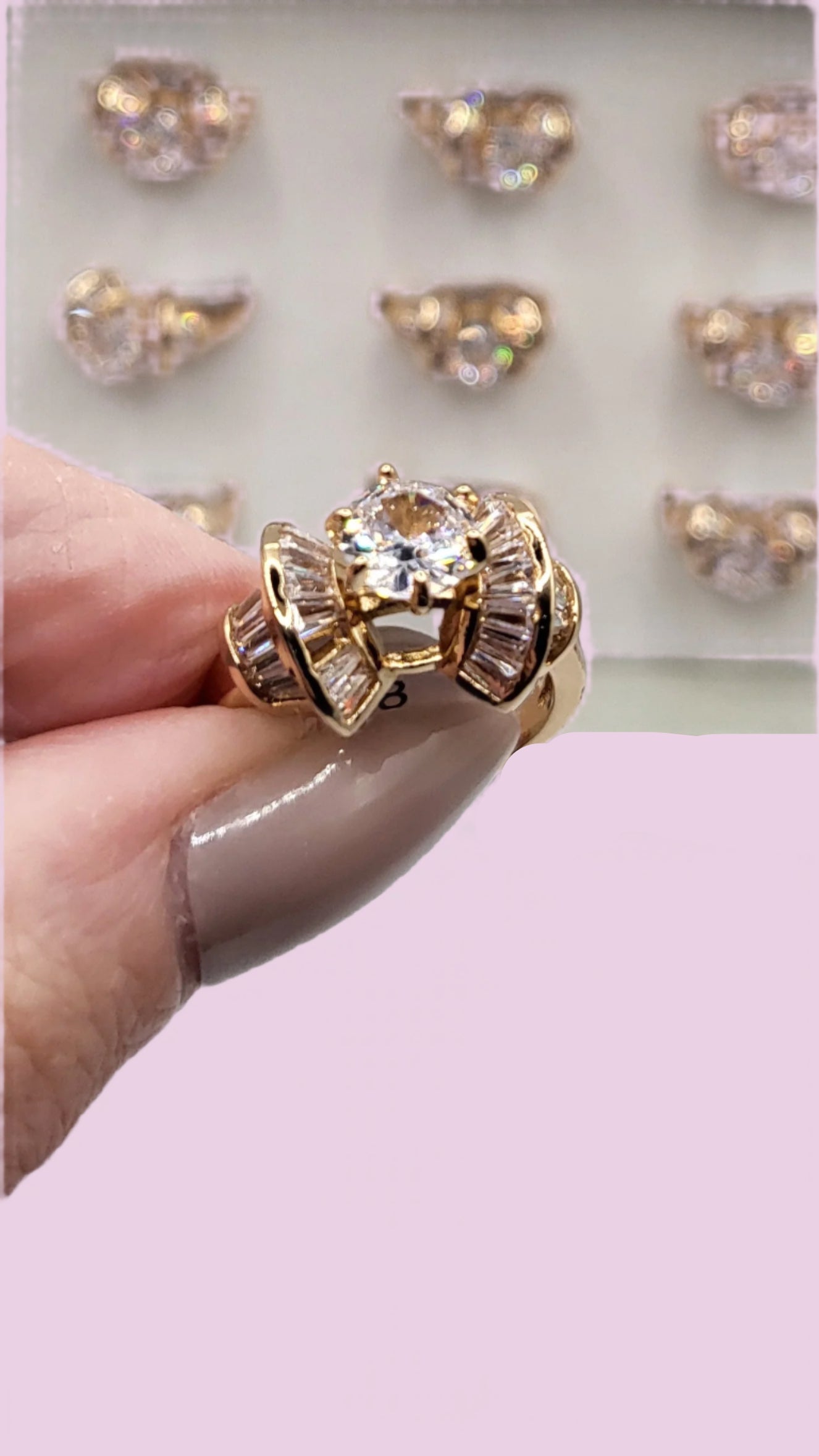 Luxe Bow Crystal Ring Gold Box set of 12