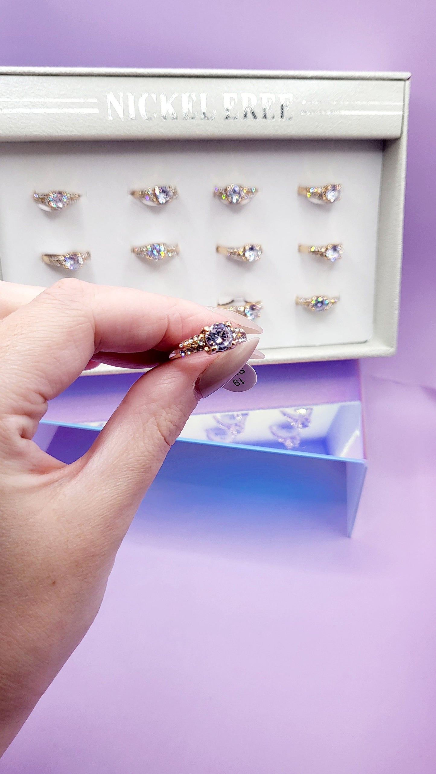 Dainty Crystal Ring Gold Box set of 12