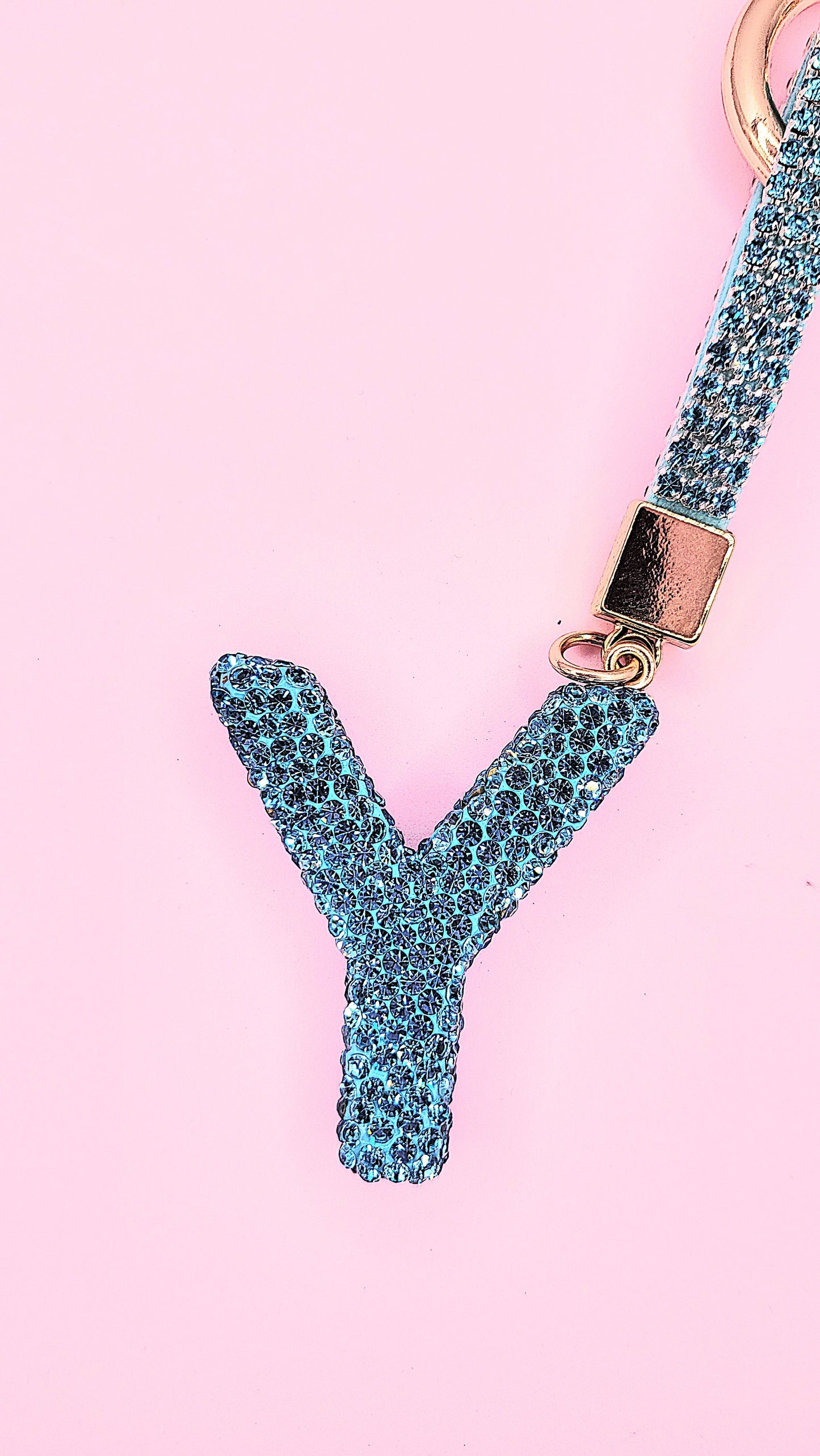 Initial Letter Blue Crystal Glam Key Ring