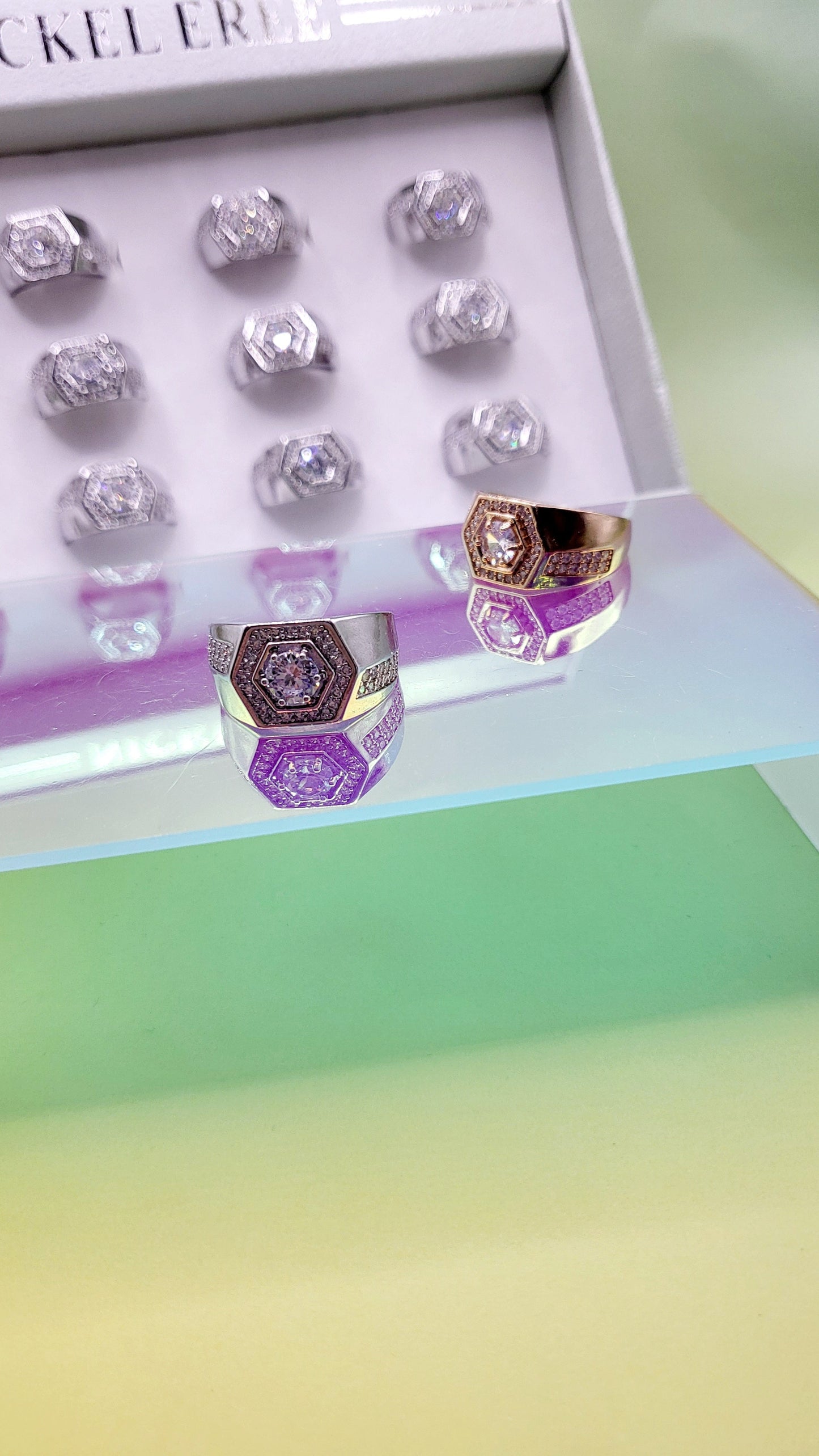 Men's Iced Out Crystal Box Set of 12 Rings