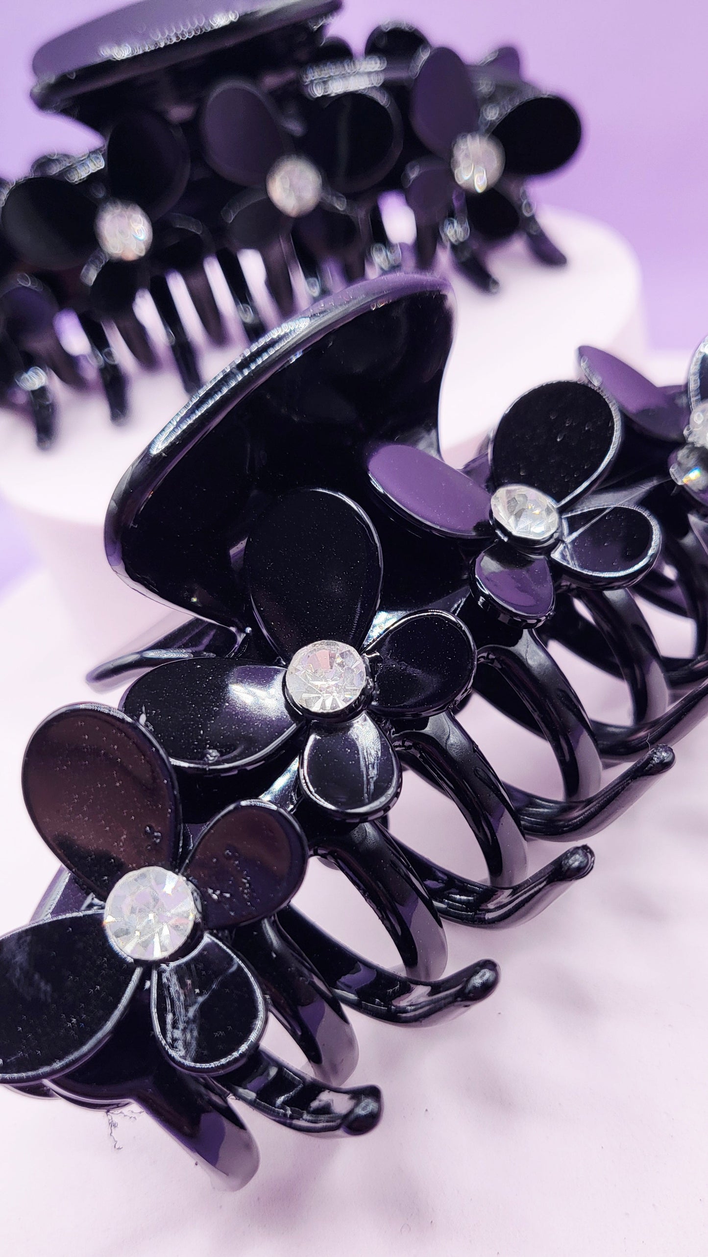 Crystal Black Flower Hair Clamp Pack of 12