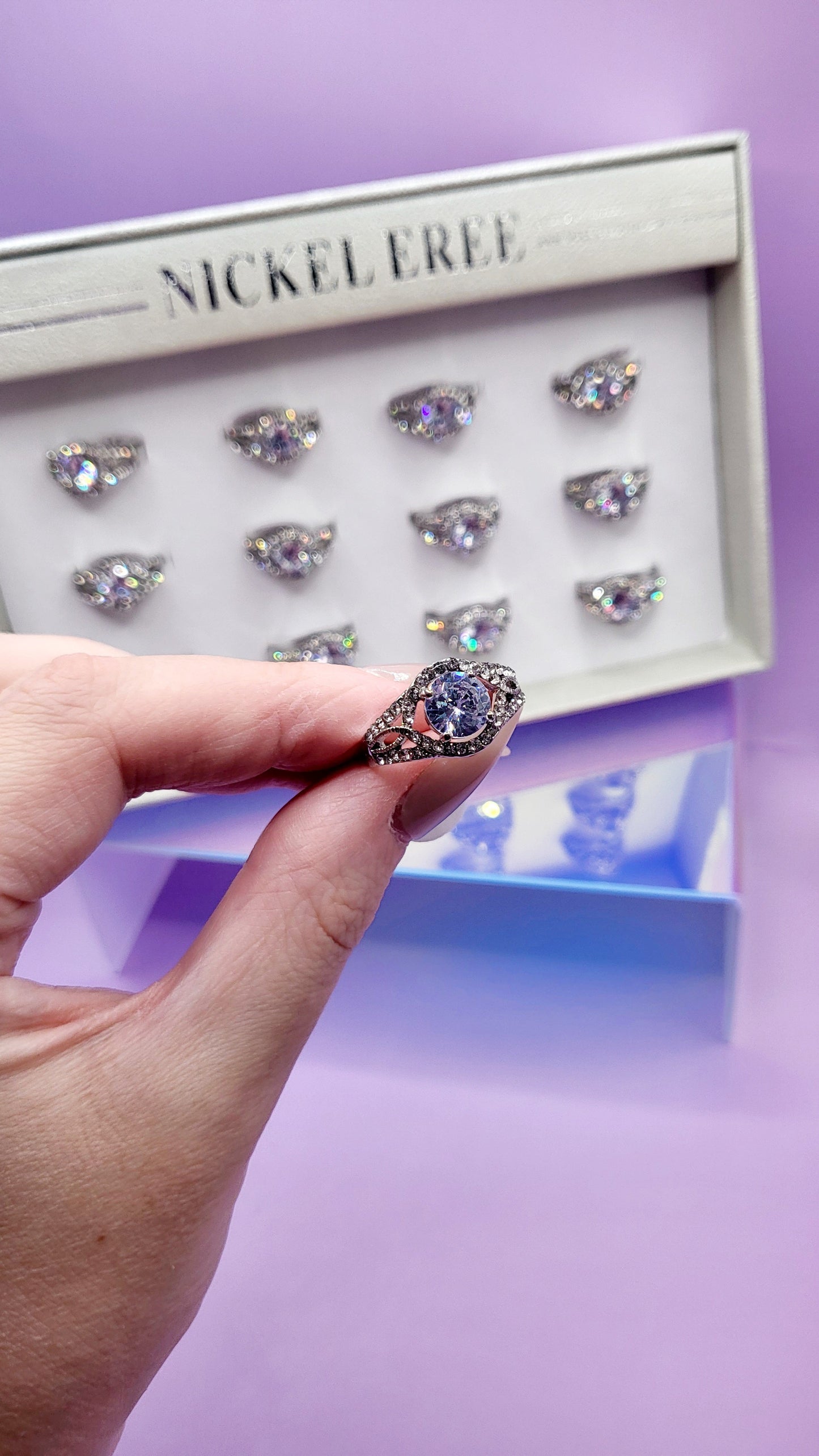 Oval Crystal Ring Silver Box set of 12