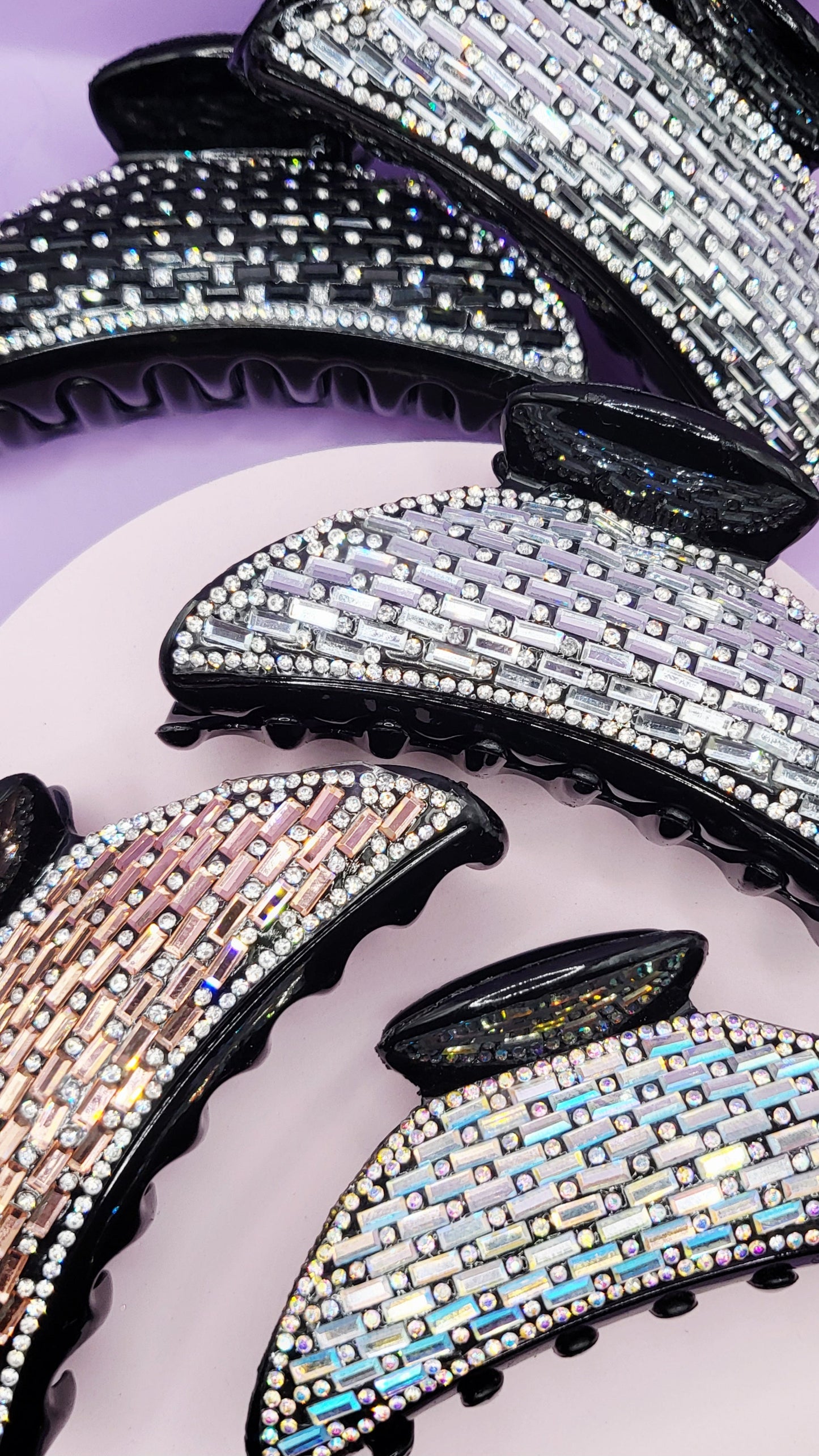 Mirrored Crystal Curve Hair Clamps Pack of 12