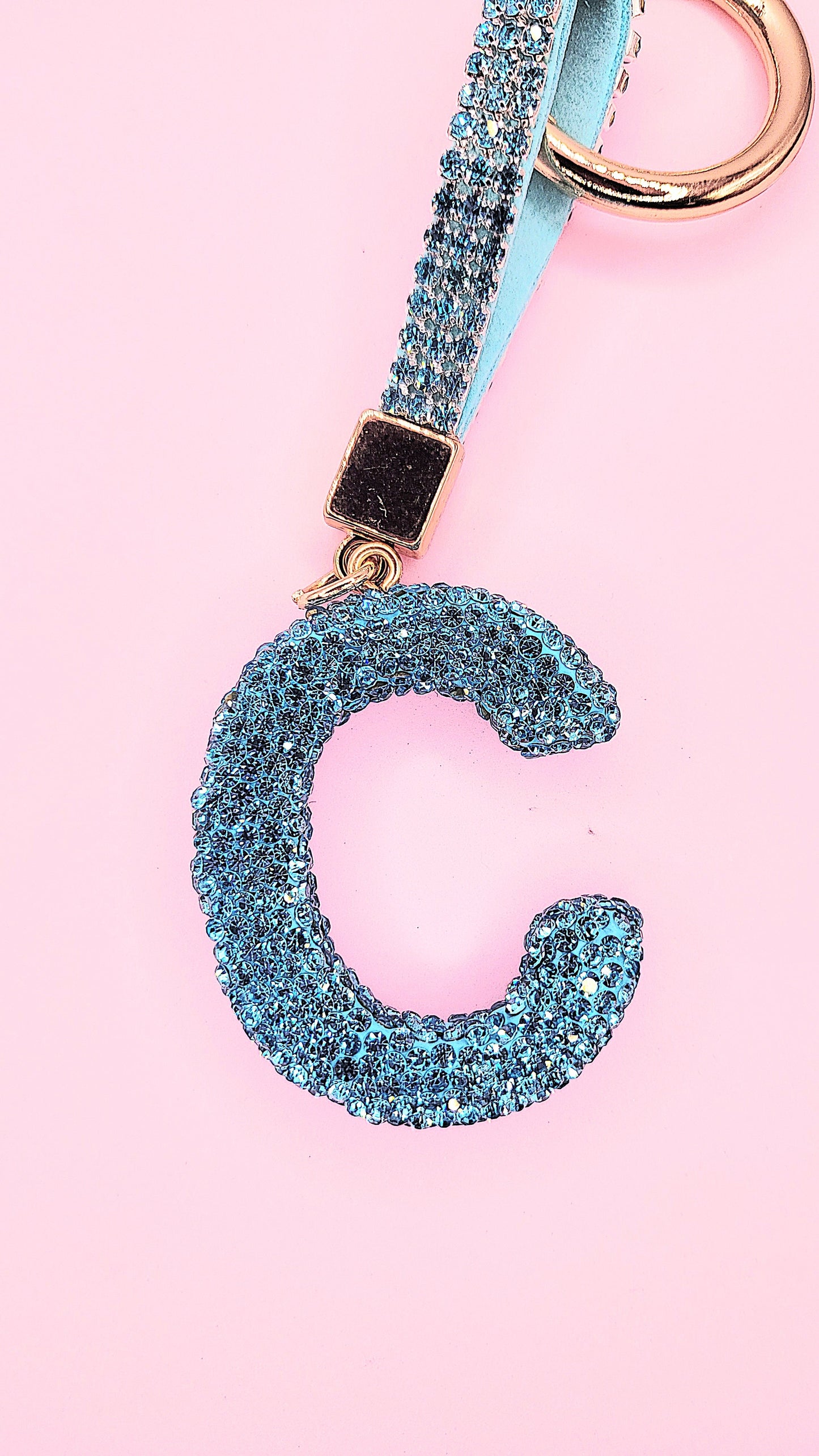 Initial Letter Blue Crystal Glam Key Ring