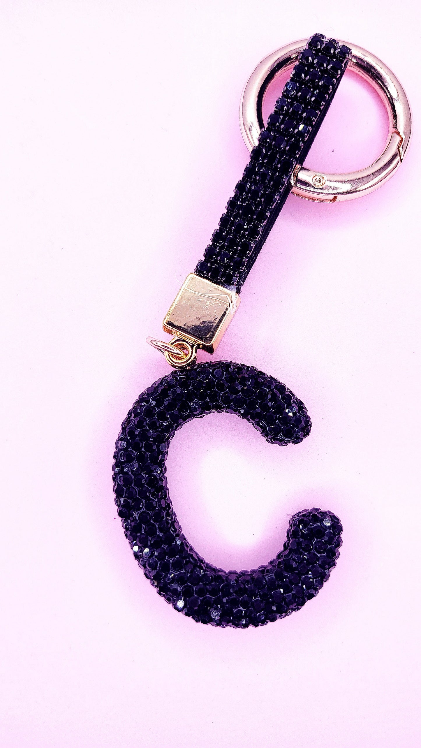 Initial Letter Black Crystal Glam Key Ring