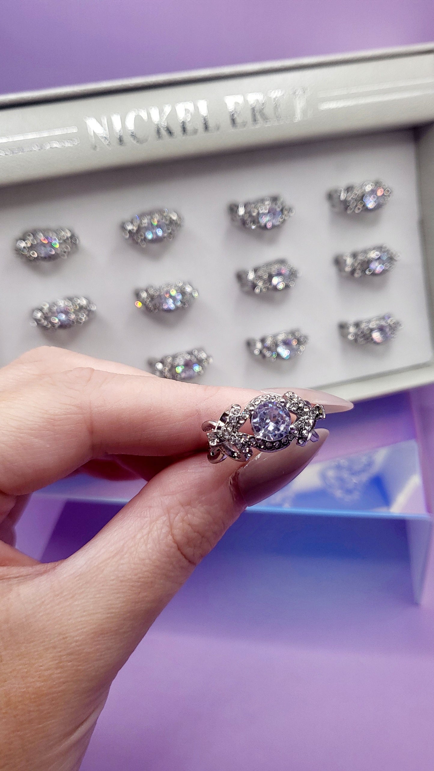 Diva Crystal Ring Silver Box set of 12