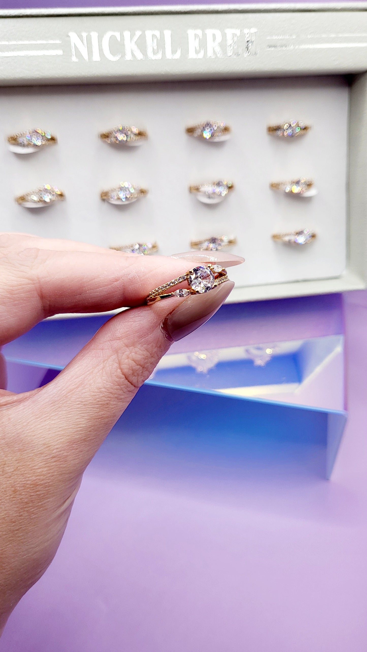 Crystal Gold Ring Box set of 12