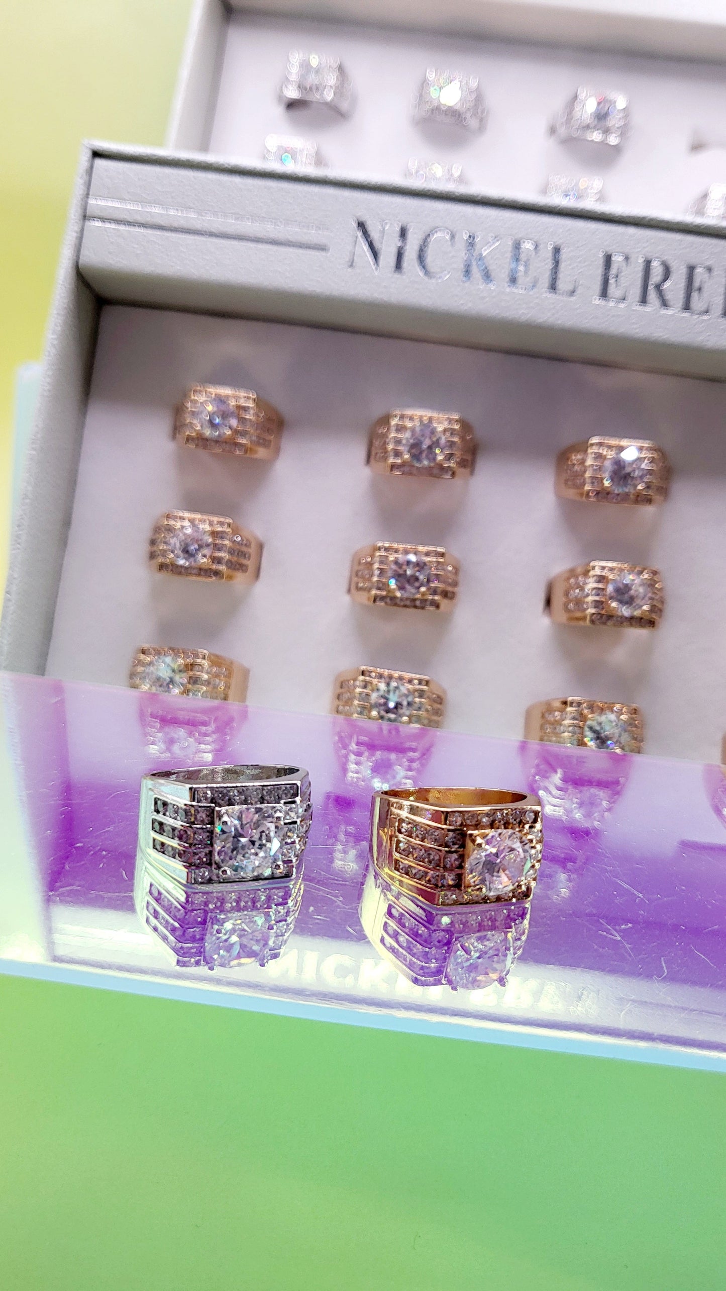 Men's Iced Out Crystal Box Set of 12 Rings
