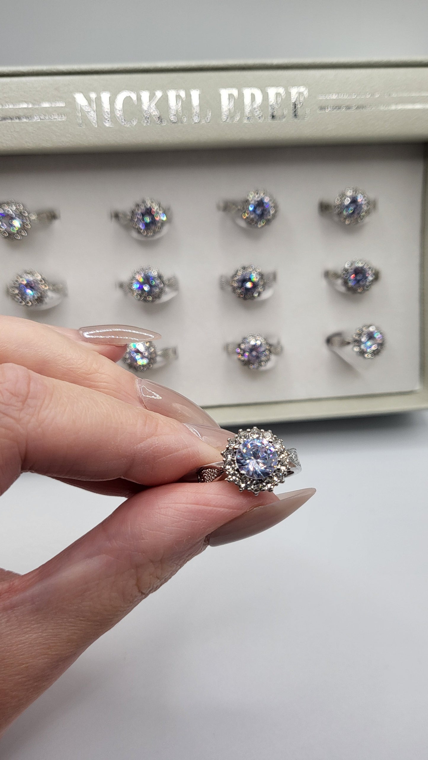 Cluster Crystal Silver Ring Box set of 12