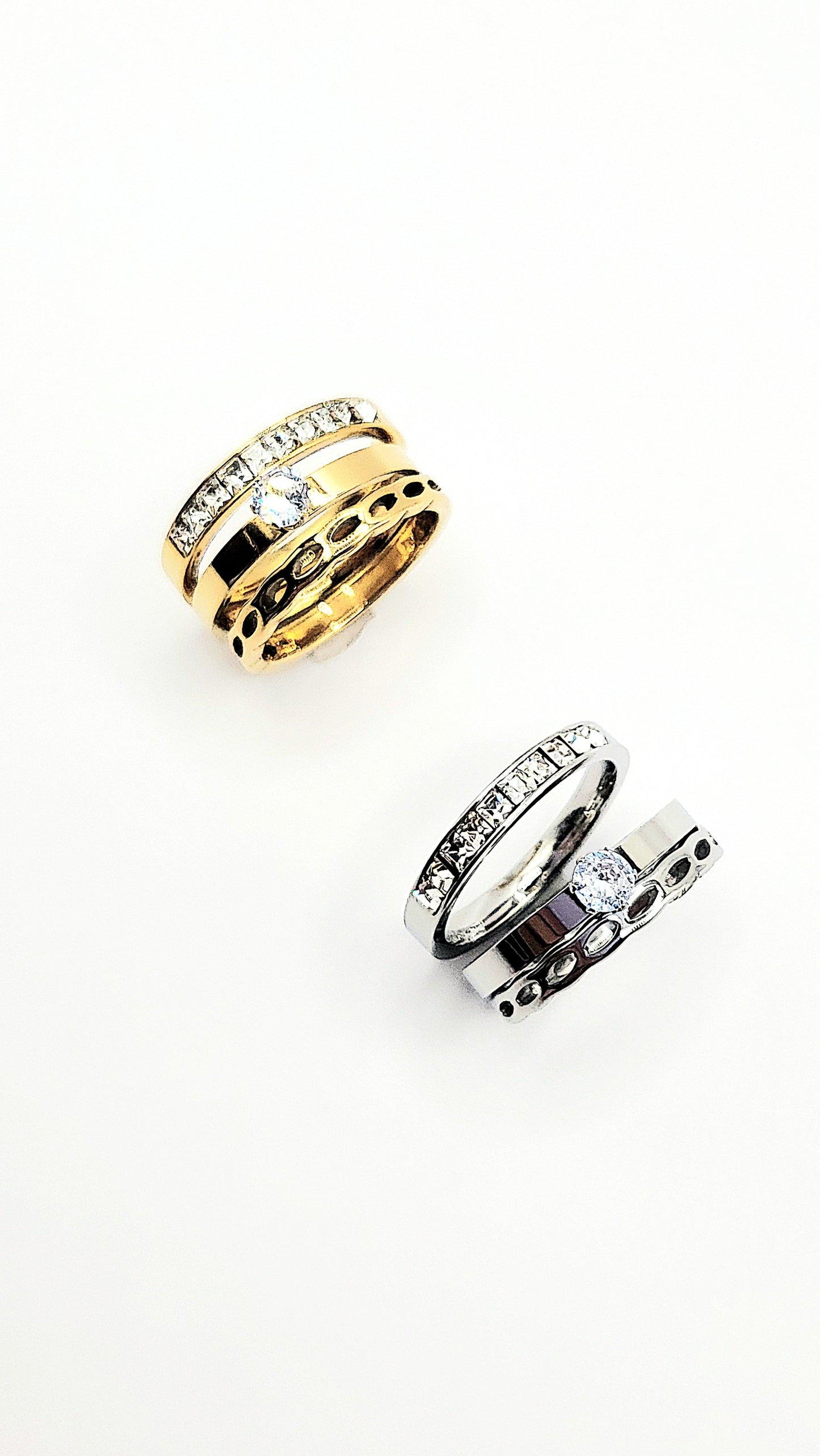 14k Gold Plate Solitaire Crystal Stacking Rings Box set of 24