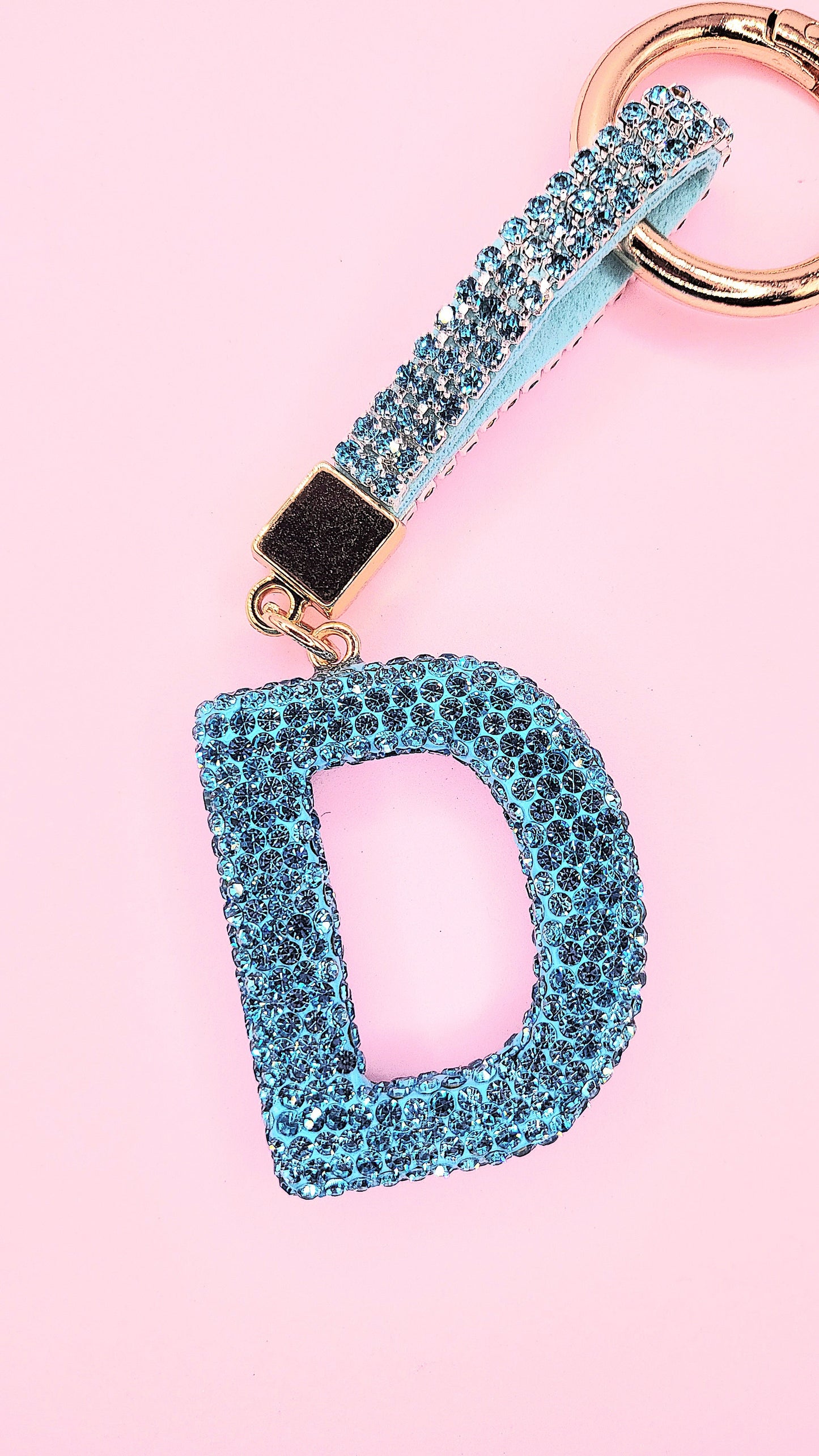 Initial Letter Blue Crystal Glam Key Ring