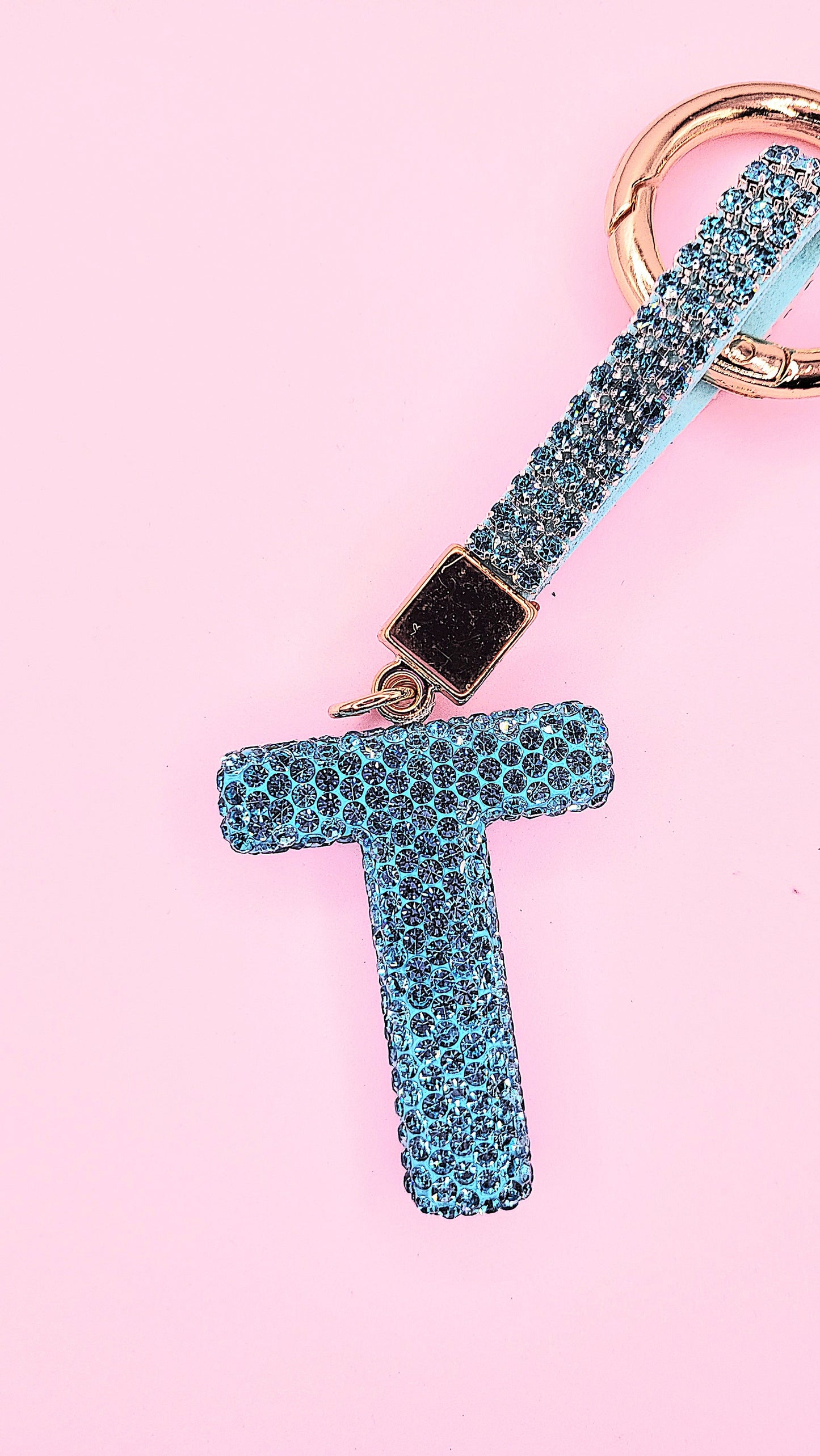 Initial Letter Blue Crystal Glam Key Ring