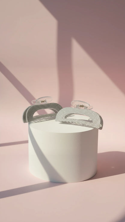 Sillver Glitter Hair Clamps Pack of 12