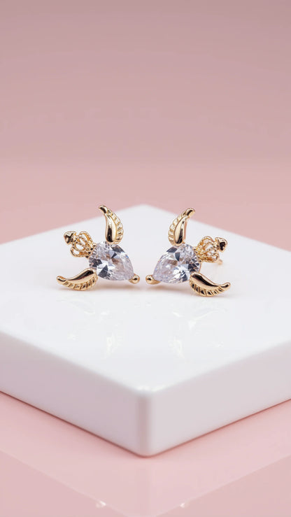Crowned Wing Crystal Stud Earrings