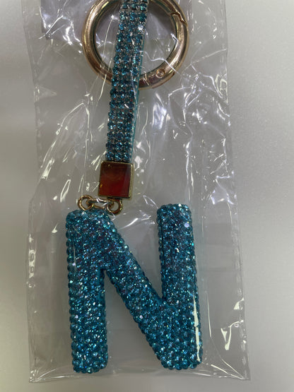 Initial Letter Blue Crystal Glam Key Ring