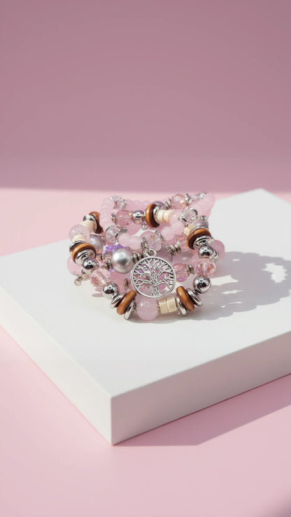 Tree Charm Ceramic Beaded Bracelet Set