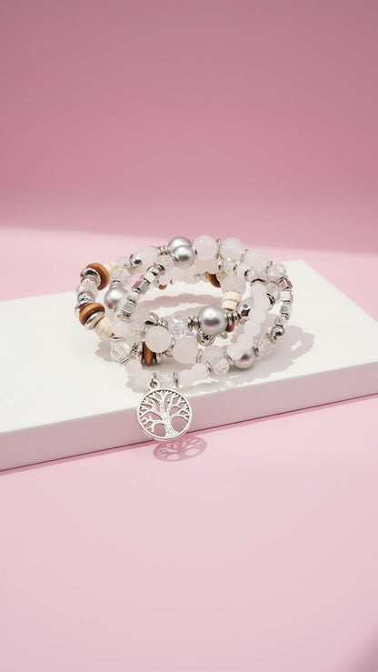 Tree Charm Ceramic Beaded Bracelet Set