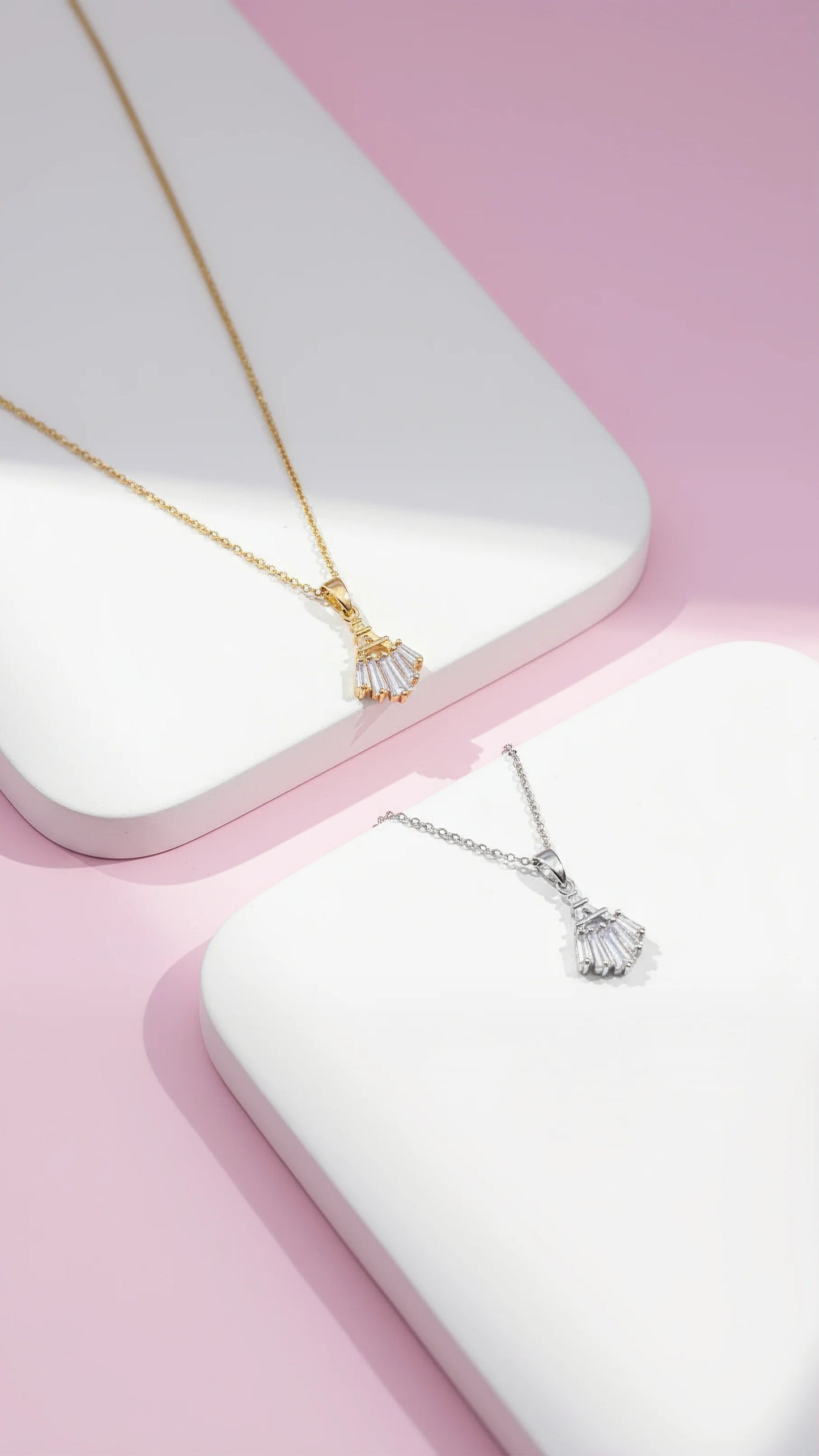 Fan Decor Crystal Pendant Necklace