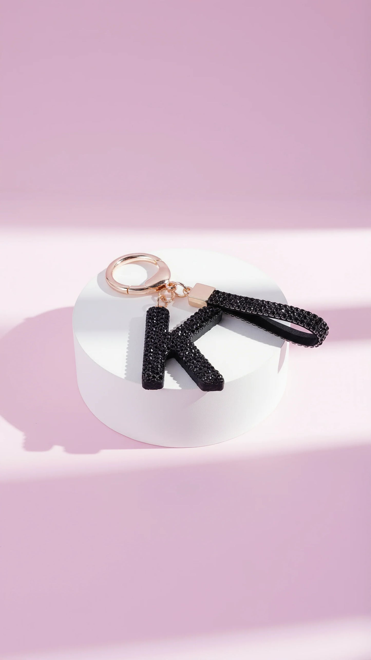 Initial Letter Black Crystal Key Ring & Bag Charm