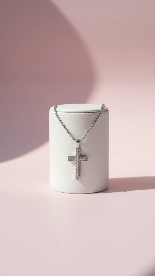 Crystal Inlaid Silver Cross Necklace