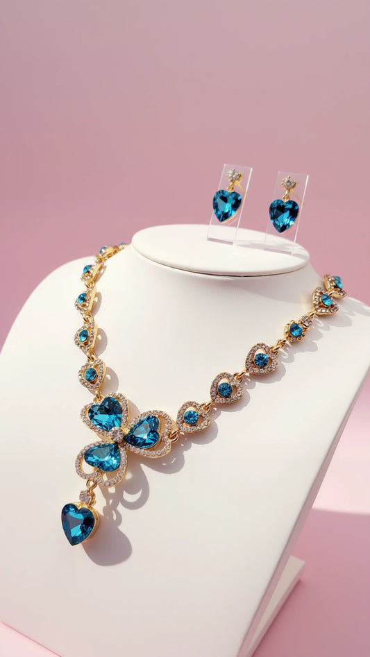 Heart Crystal Necklace & Earrings Set