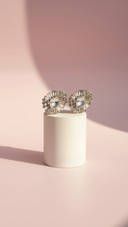 Geometric Cluster Crystal Stud Earrings