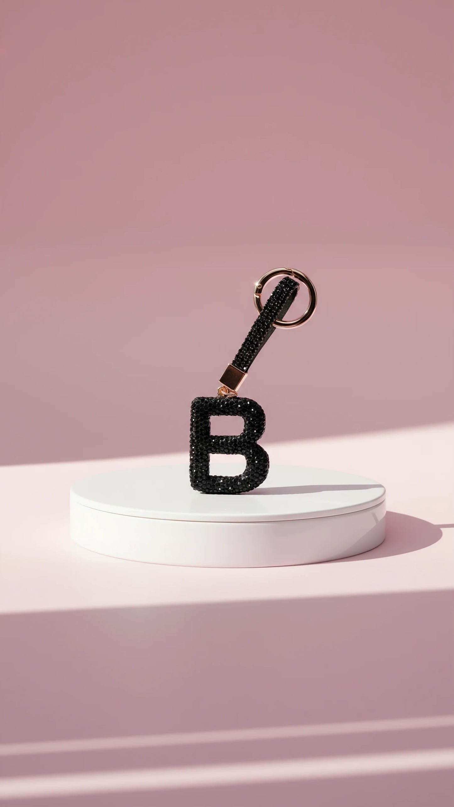 Initial Letter Black Crystal Key Ring & Bag Charm