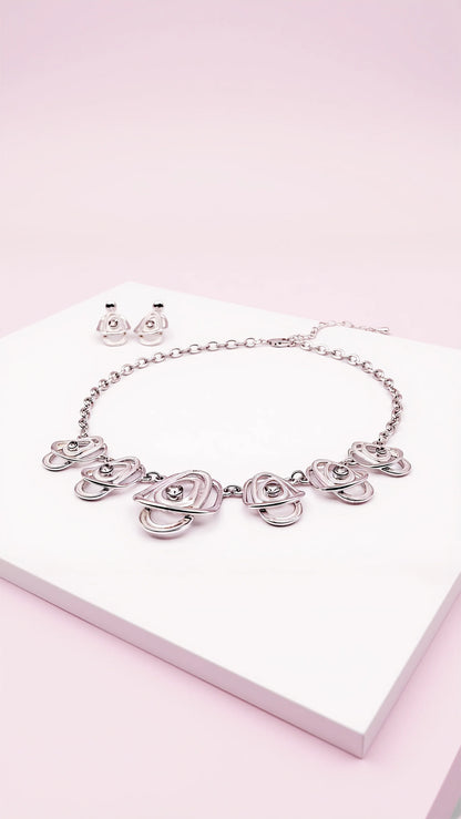 Abstract Layered Crystal Necklace & Earrings Set