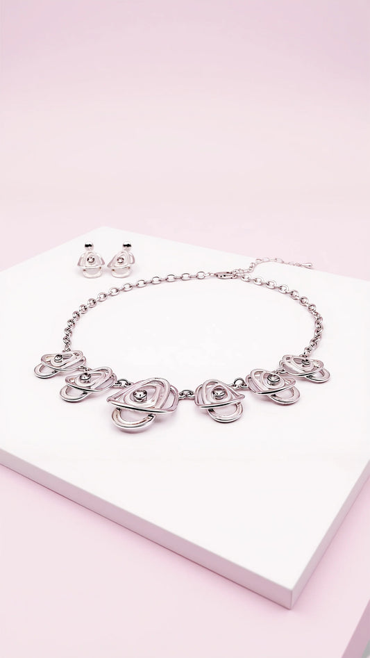 Abstract Layered Crystal Necklace & Earrings Set