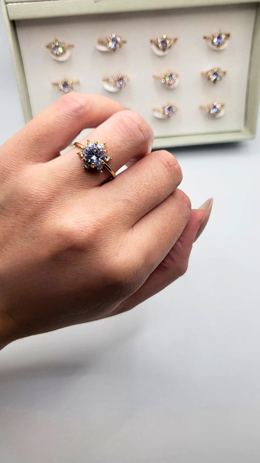 Blossom Crystal Ring Gold Box set of 12