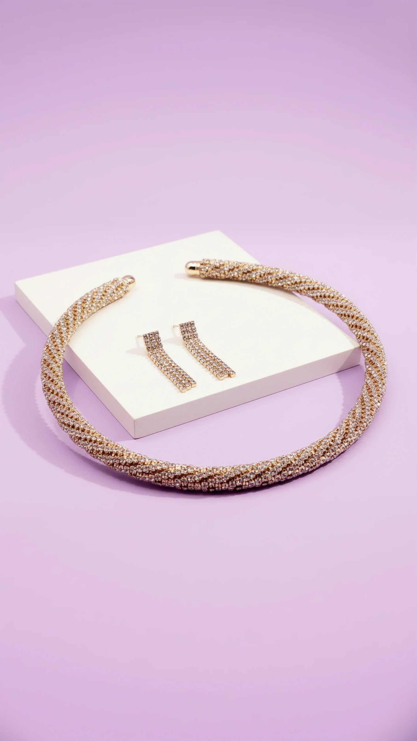 Rope Crystal Choker Necklace & Earrings Set