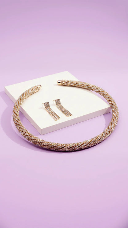 Rope Crystal Choker Necklace & Earrings Set