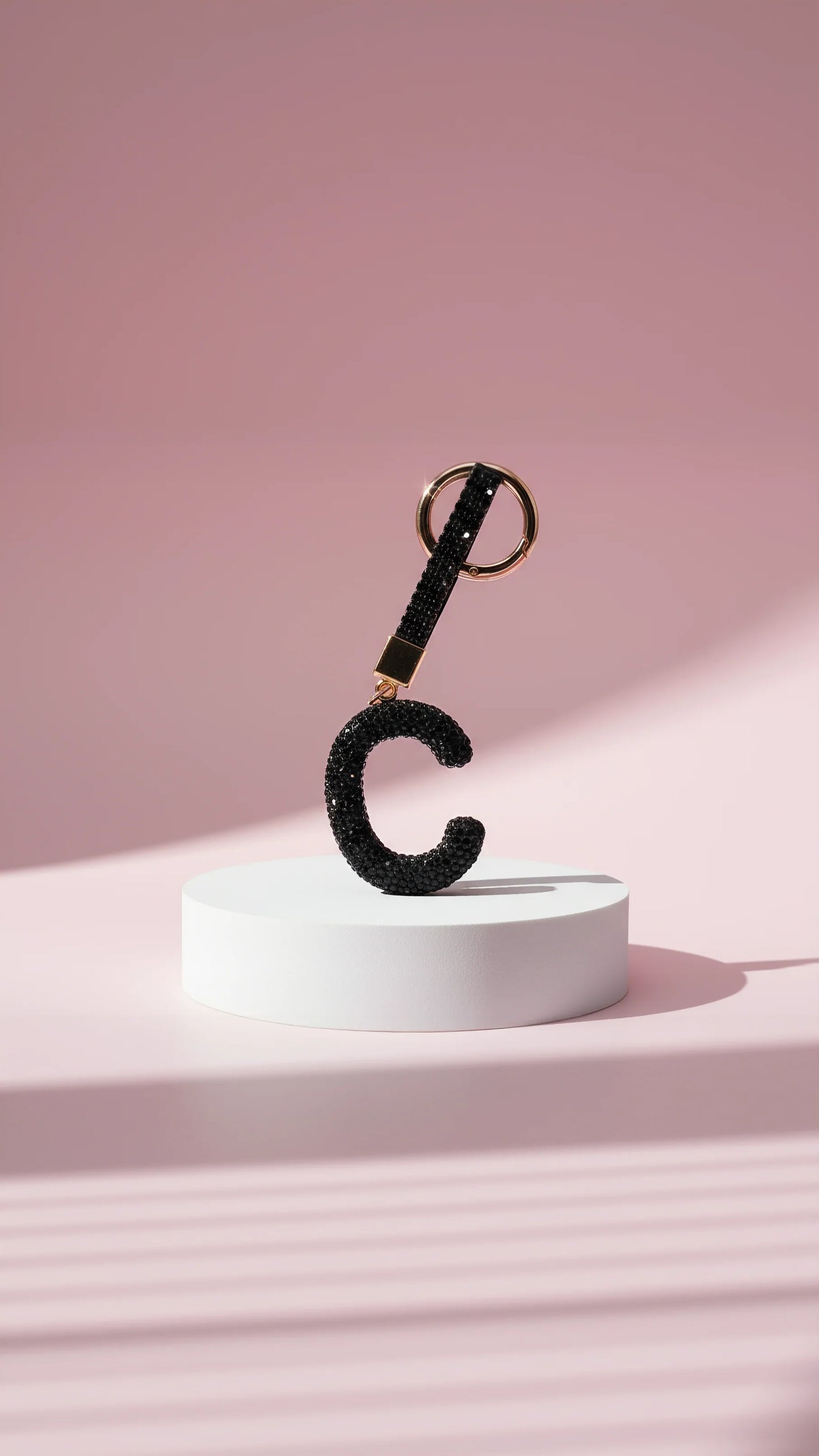 Initial Letter Black Crystal Key Ring & Bag Charm