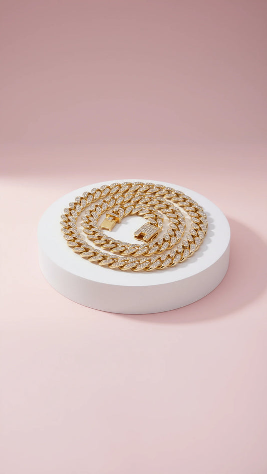 Iced Out Cuban Chain Necklace Stainless Steel