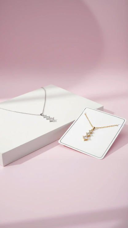 Layered Squares Crystal Pendant Necklace