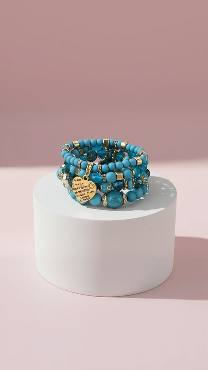 Heart Charm Ceramic Beaded Bracelet Set