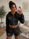 Embroidery Crop Zip Short Set