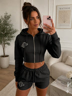 Embroidery Crop Zip Short Set