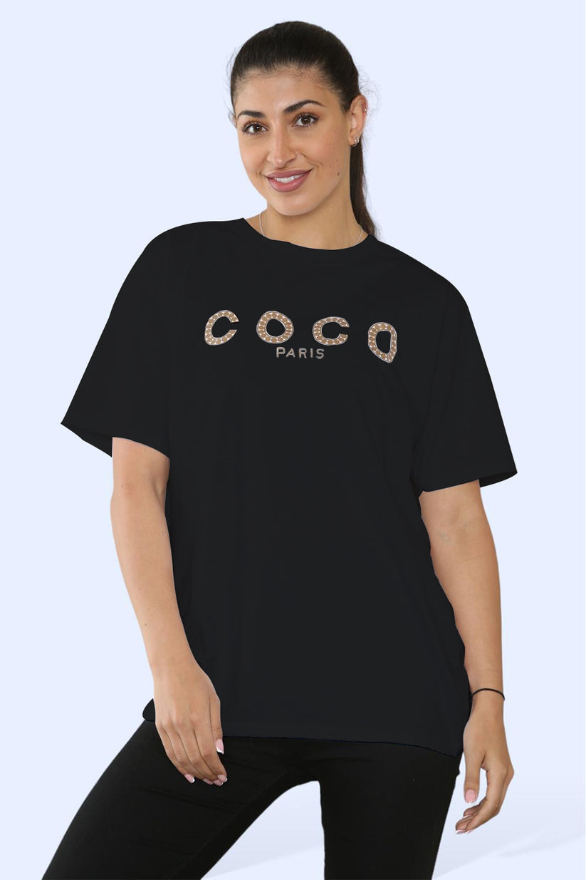 Ladies Coco Paris  Printed Short Sleeve T-Shirt Top