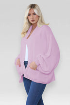Ladies Oversized Cropped Short Balloon Pocket Chunky Knitted Cardigan