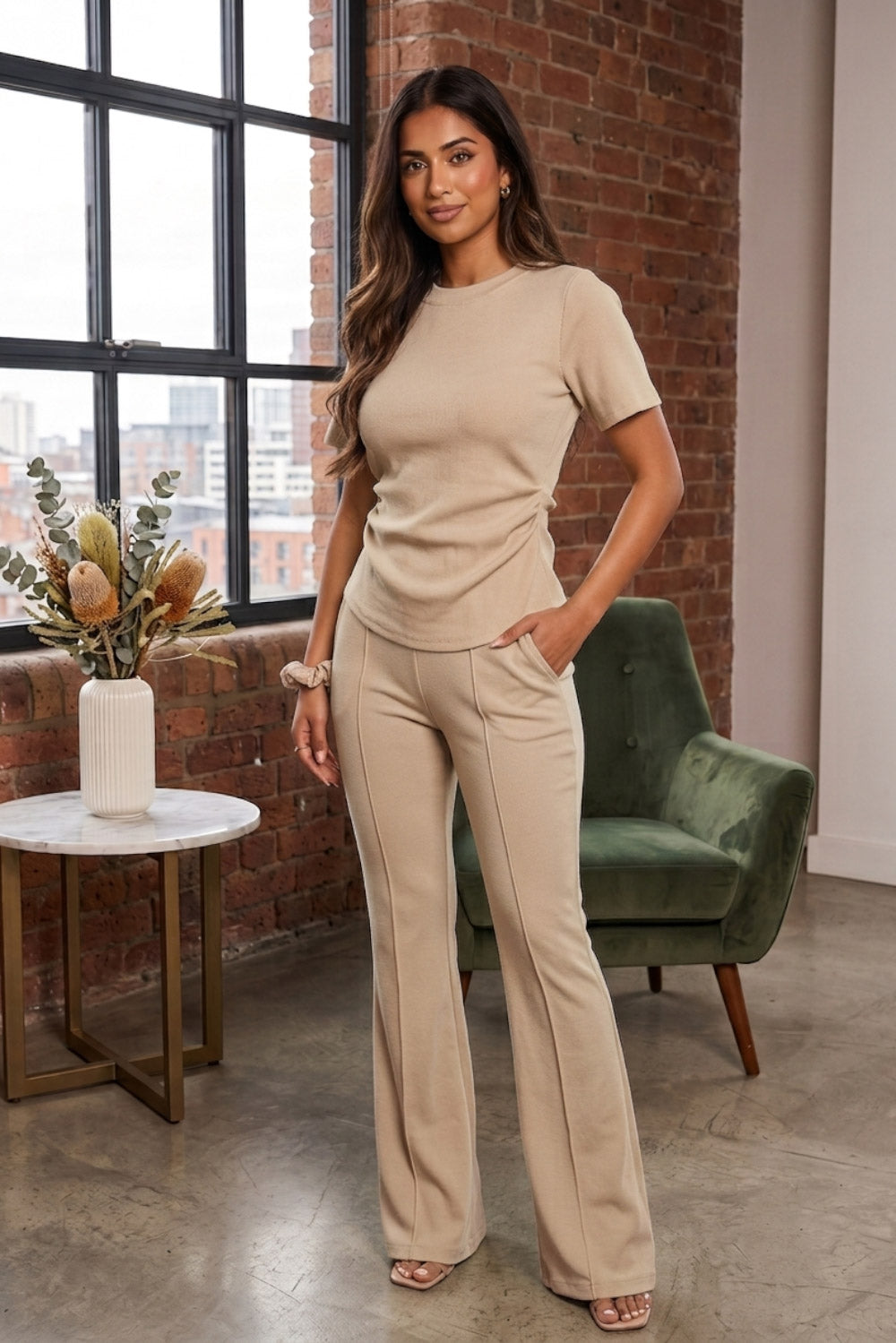 Side Cinched Flared Trouser Set